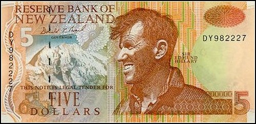 Новозеландская банкнота. Покоритель Эвереста, сэр Эдмунд Хиллари (Edmund Hillary)
